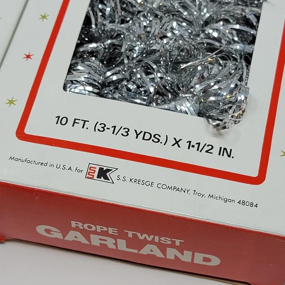 8 Boxes Vintage Silver Kresge Rope Twist Metalized Plastic Tinsel Garland  10 Ft